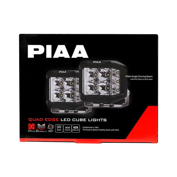 DKQE39E_pac1 PIAA 4″ 5600K 12V 24W Quad Edge LED cube wide driving lights kit